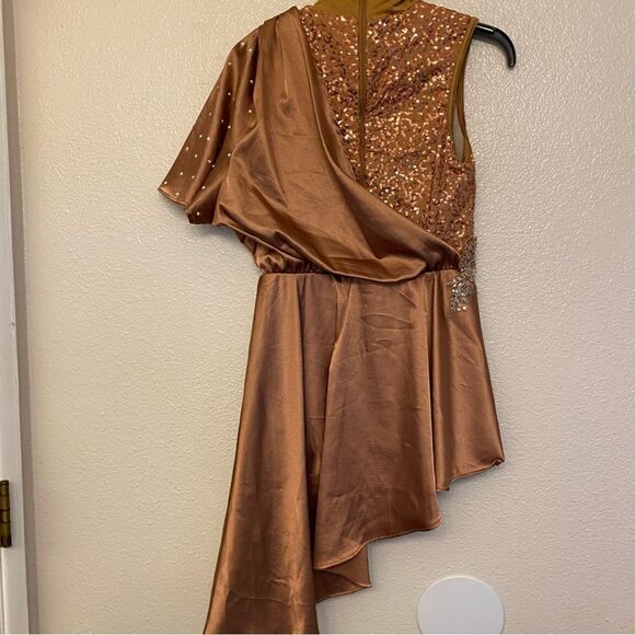 Weissman Elite dance costume dress bronze appliqué Your Love D13084 Adult XSA - Picture 4 of 12